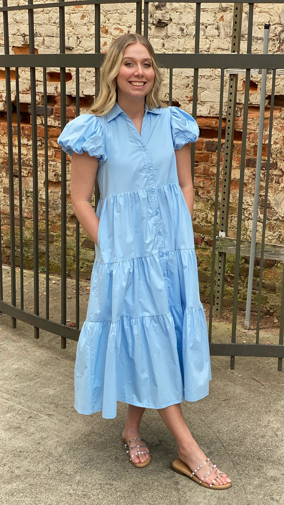 blue dress with pearl sleeves Sky Blue Dress – The Southern Pearl Uptown